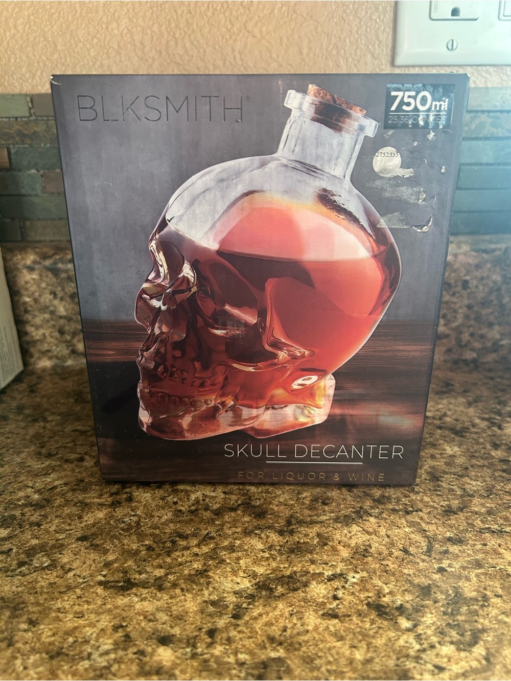 SMITH Clear Glass Skull Decanter - Black Box